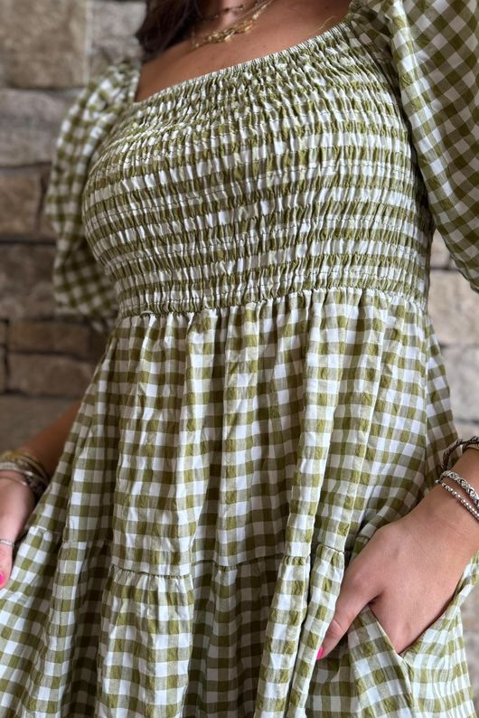 Nonni Gingham Darling Dress Olive